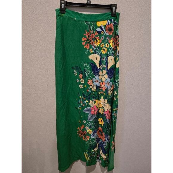 FARM Rio Women's Floral Green Maxi Skirt with Slit M Boho Resort - Picture 8 of 9